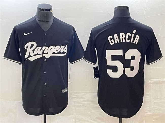 Men's Texas Rangers #53 Adolis Garcia Black Cool Base Stitched Baseball Jersey